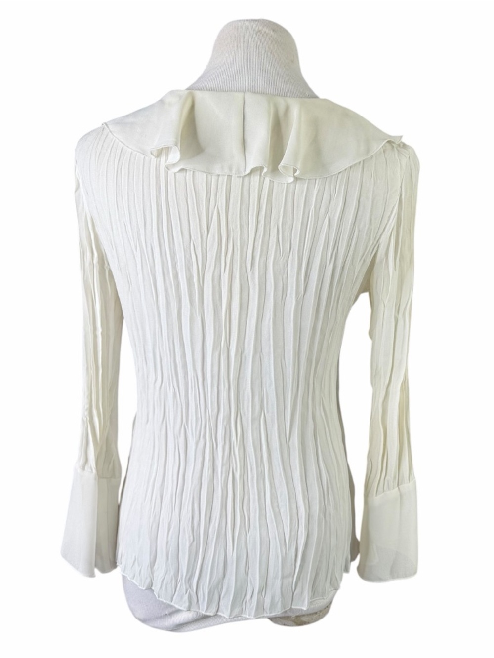 Sunny Taylor Cream Waterfall Ruffle Crinkle Long Sleeve Button Front Blouse - M - Picture 5 of 15